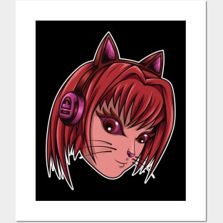 Cat girl listen music Posters and Art